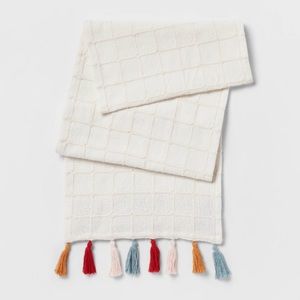 NWT Threshold White Table Runner with Colored Tassels 72” L X 14” W